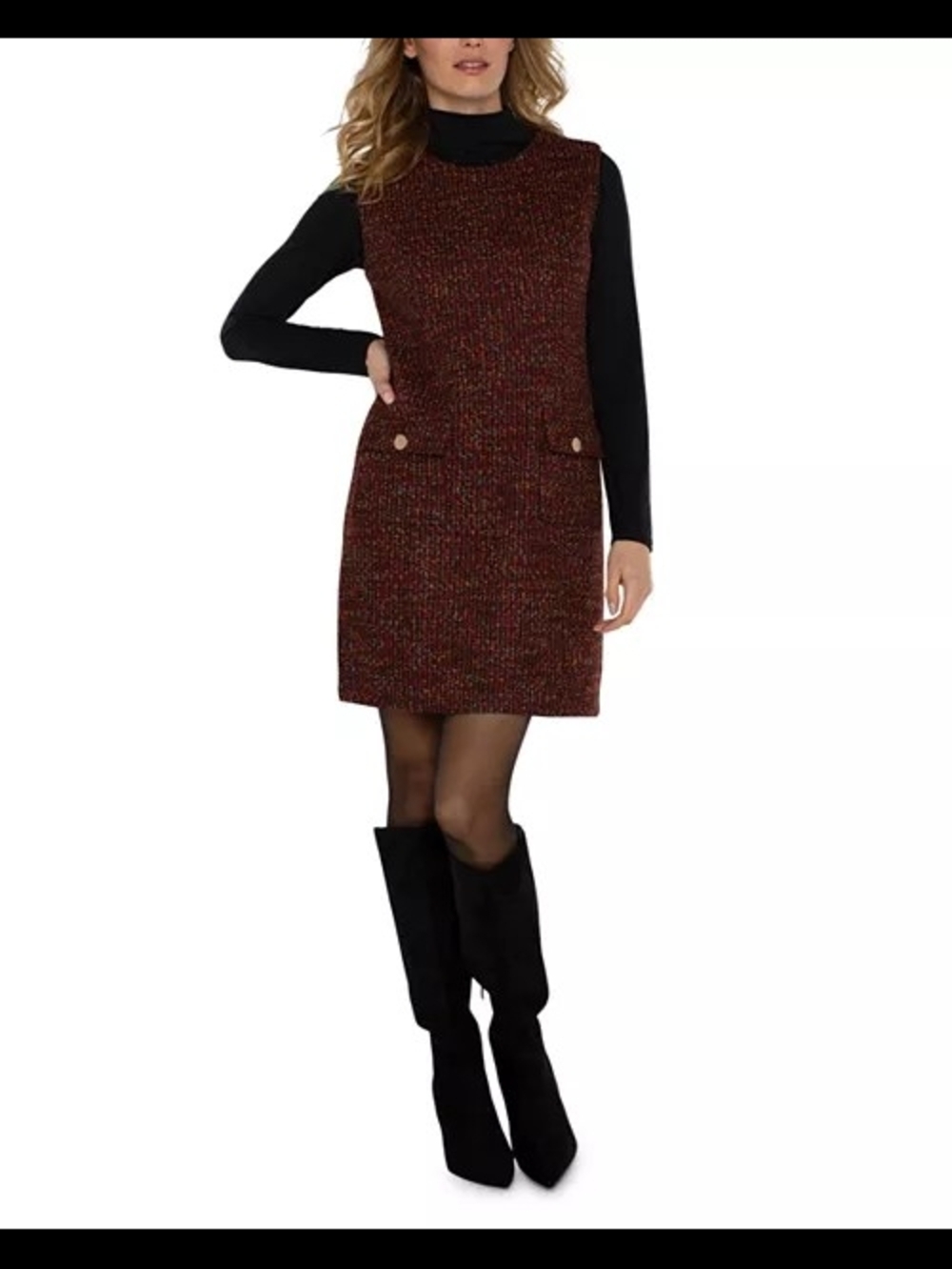 Liverpool Burgundy Tweed Mini Shift Dress - Picture 2 of 13